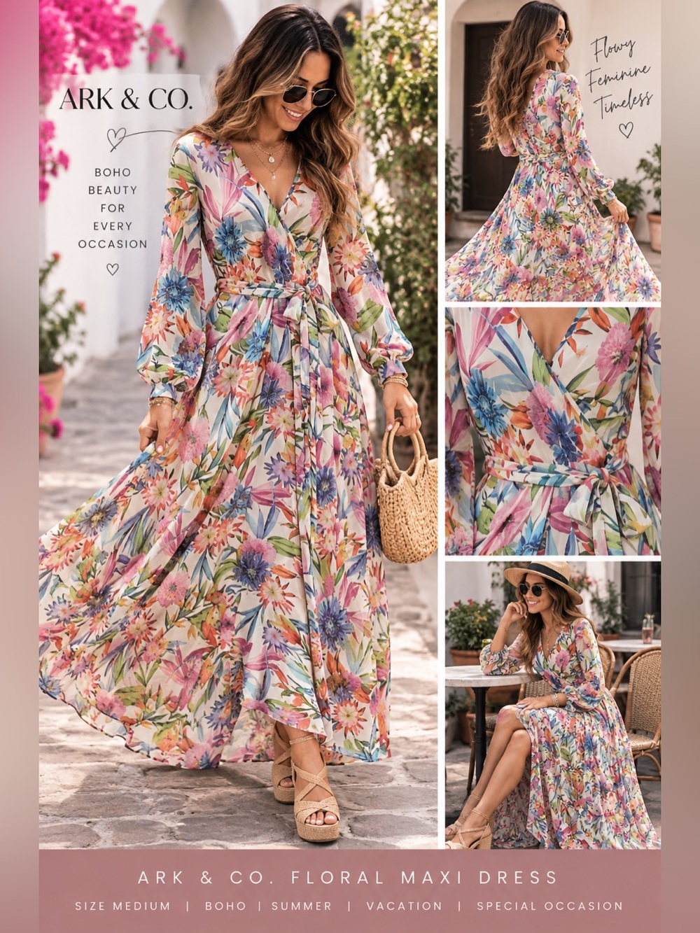 Ark and Co. dress floral size medium boho summer